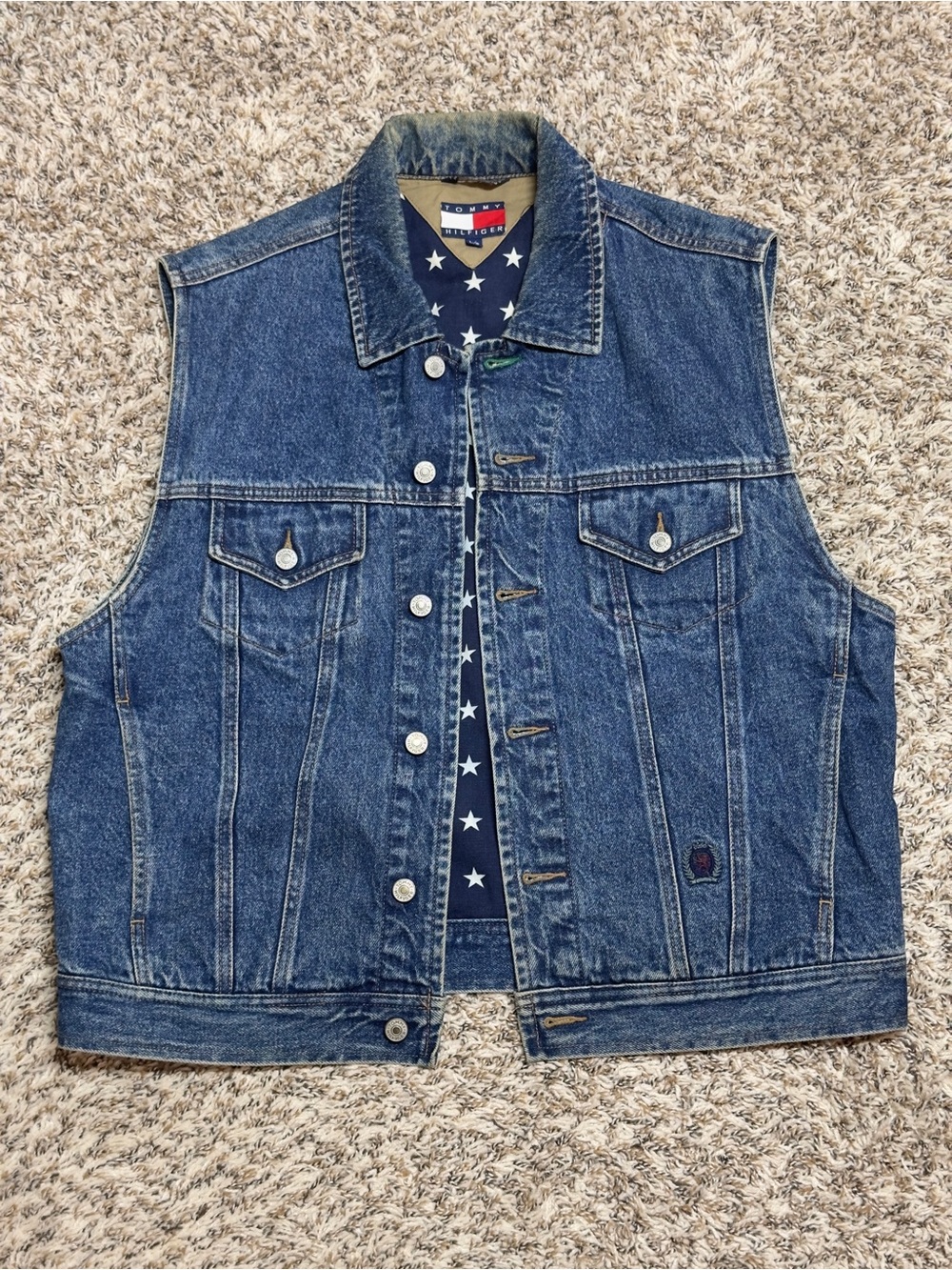 Tommy Hilfiger Blue Denim Vest with Star-Print Lining